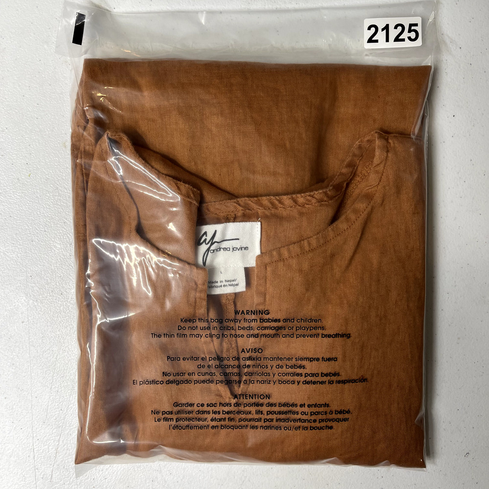 Andrea Jovine Linen Tunic Top Womens Large Brown Cap Sleeve Peasant Praire - Picture 9 of 9